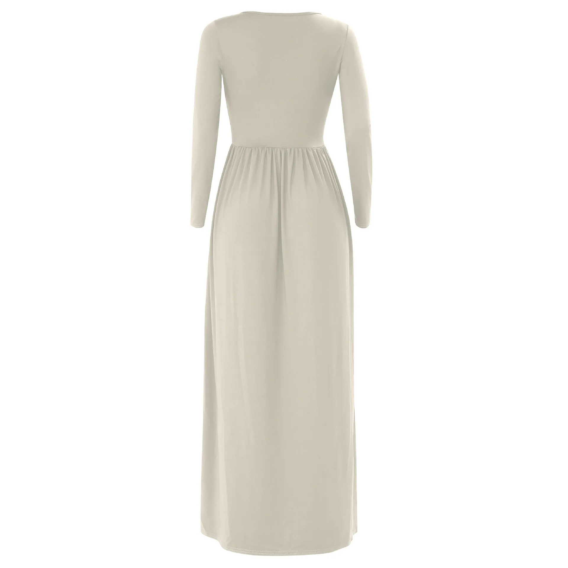 MB FASHION Elegant Long Sleeve Maxi Dress with Gathered Waist 1888