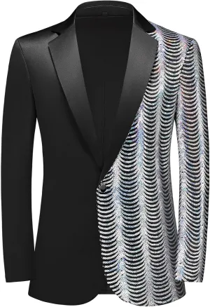 Men Black Sequin Shiny Prom Suit Jacket One Button Slim Fit Sport Coats and Blazers Tuxedo for Wedding Banquet