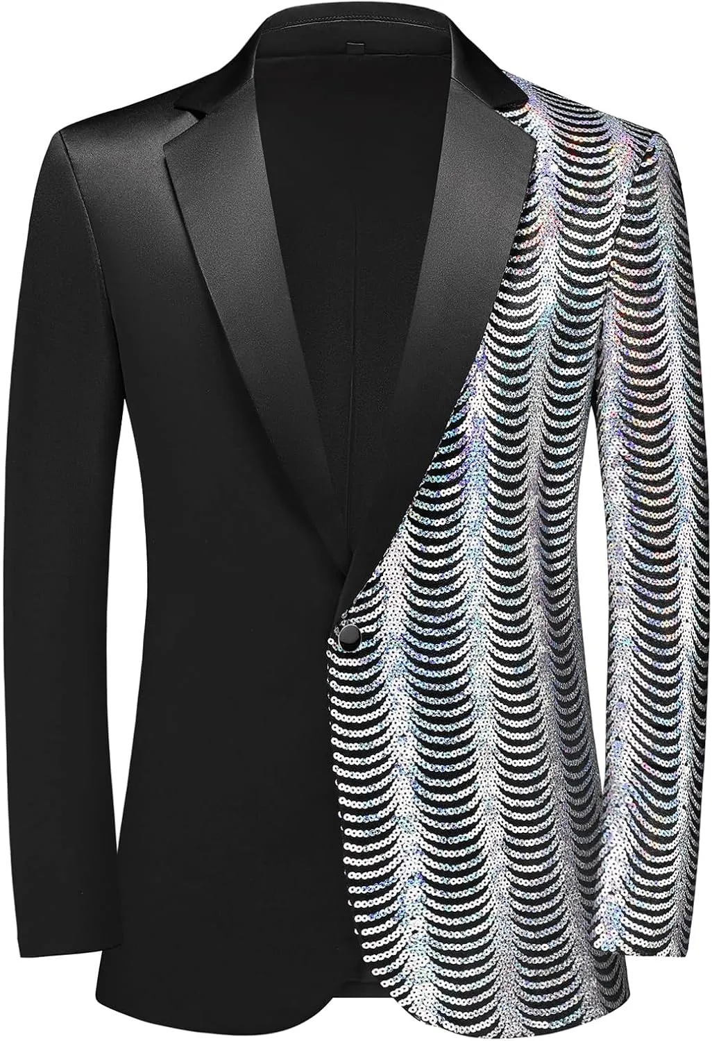 Men Black Sequin Shiny Prom Suit Jacket One Button Slim Fit Sport Coats and Blazers Tuxedo for Wedding Banquet