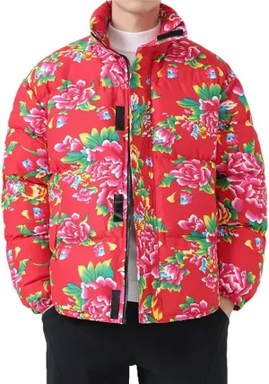 Men Women Flower Printed Jackets Male Cotton-Padded Thickened Coats Fashion Warm Jacket Coat