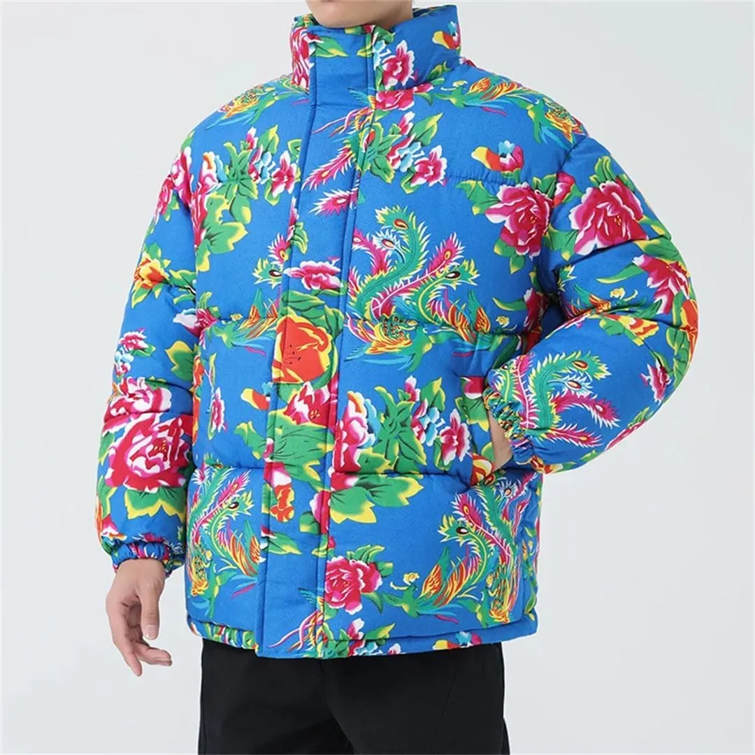 Men Women Flower Printed Jackets Male Cotton-Padded Thickened Coats Fashion Warm Jacket Coat