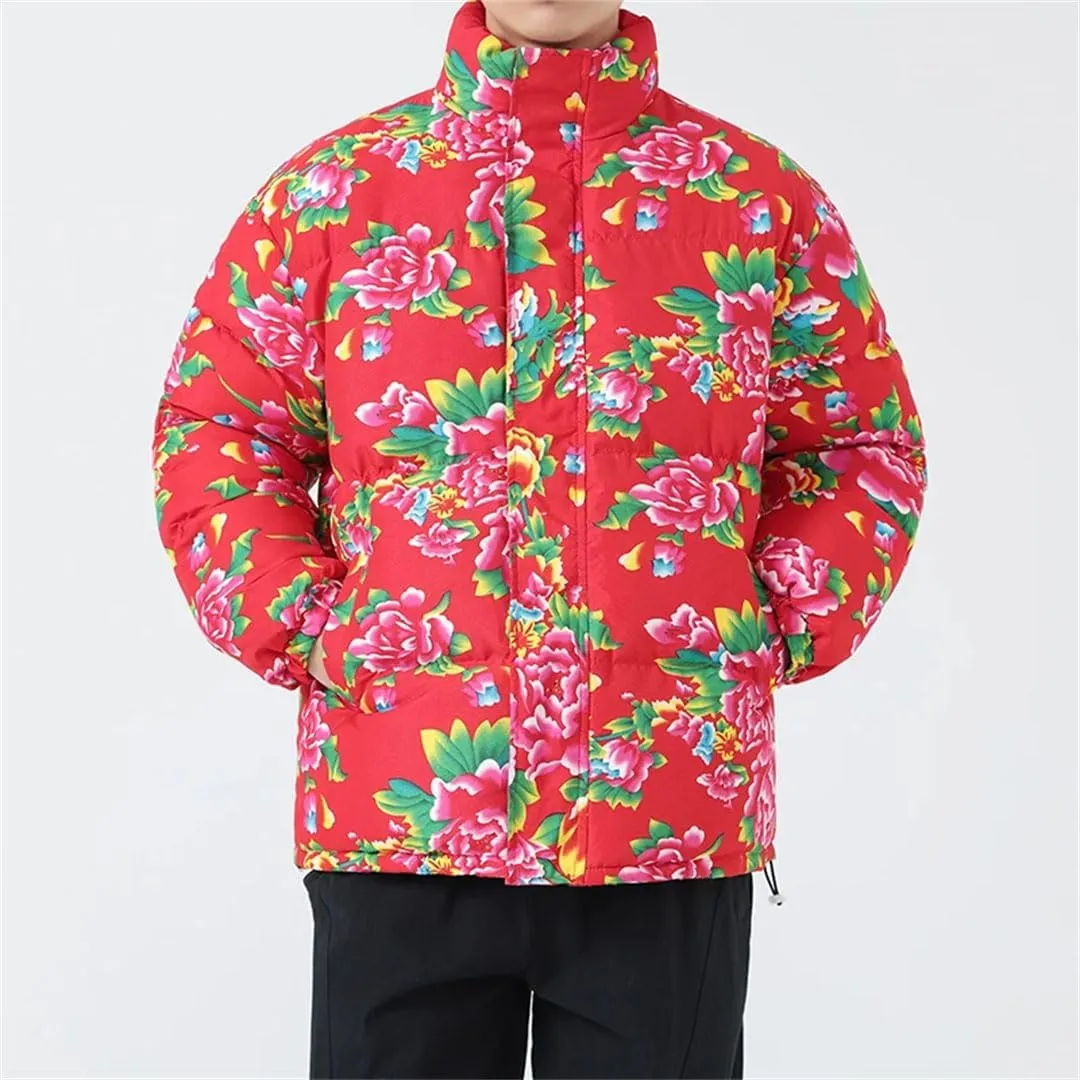 Men Women Flower Printed Jackets Male Cotton-Padded Thickened Coats Fashion Warm Jacket Coat