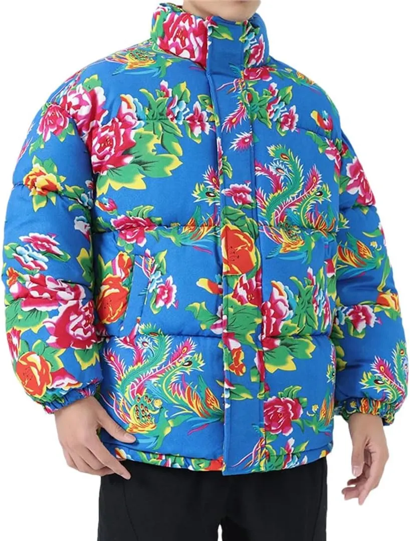 Men Women Flower Printed Jackets Male Cotton-Padded Thickened Coats Fashion Warm Jacket Coat