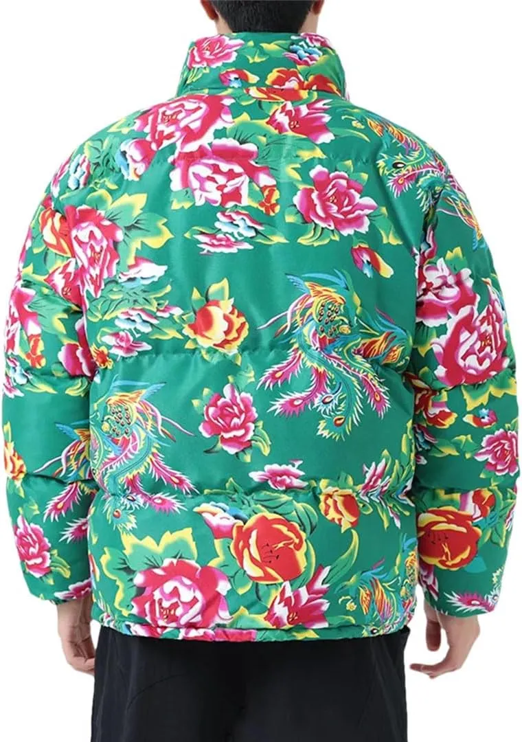 Men Women Flower Printed Jackets Male Cotton-Padded Thickened Coats Fashion Warm Jacket Coat