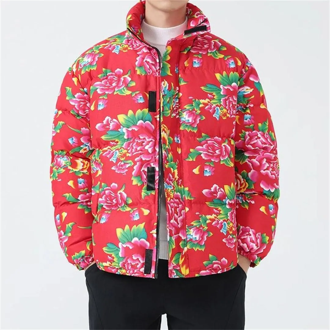 Men Women Flower Printed Jackets Male Cotton-Padded Thickened Coats Fashion Warm Jacket Coat