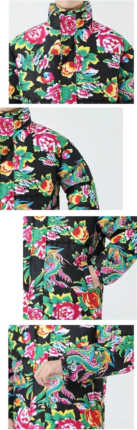 Men Women Flower Printed Jackets Male Cotton-Padded Thickened Coats Fashion Warm Jacket Coat