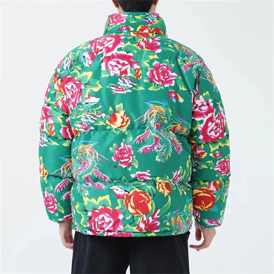 Men Women Flower Printed Jackets Male Cotton-Padded Thickened Coats Fashion Warm Jacket Coat