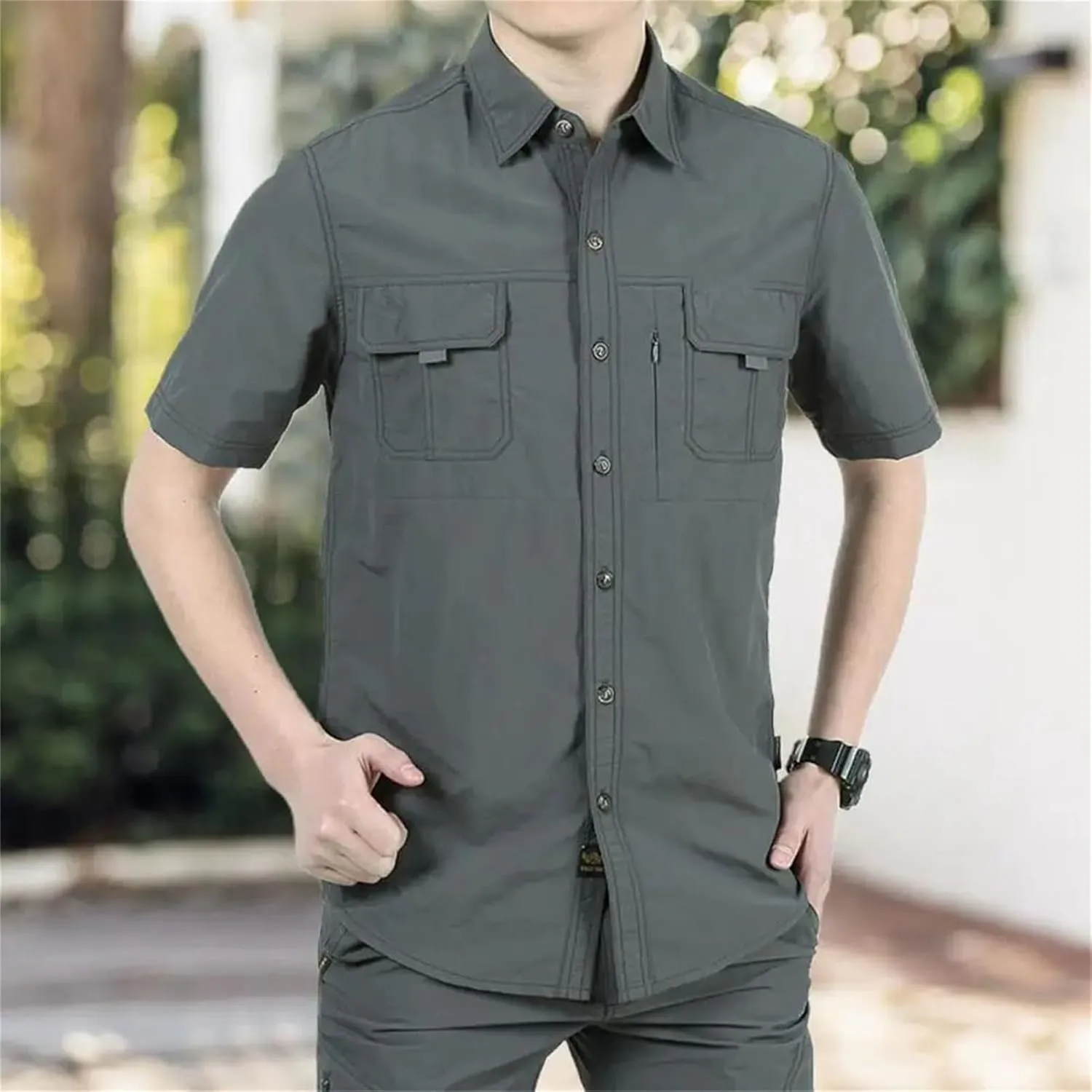 Men's Camping Shirt, Quick Dry Turn-Down Collar Fishing Summer