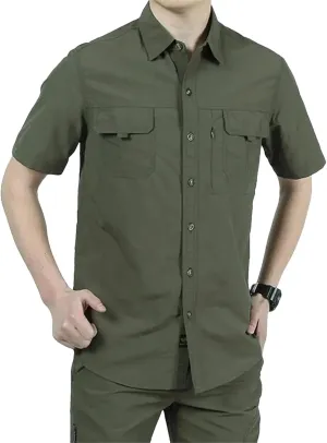 Men's Camping Shirt, Quick Dry Turn-Down Collar Fishing Summer