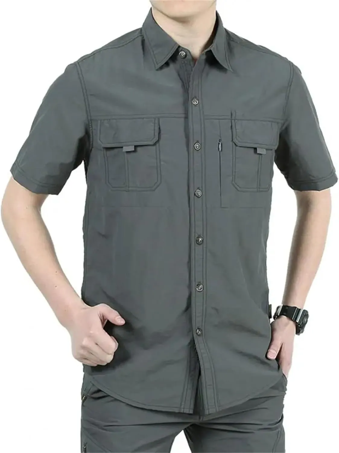 Men's Camping Shirt, Quick Dry Turn-Down Collar Fishing Summer