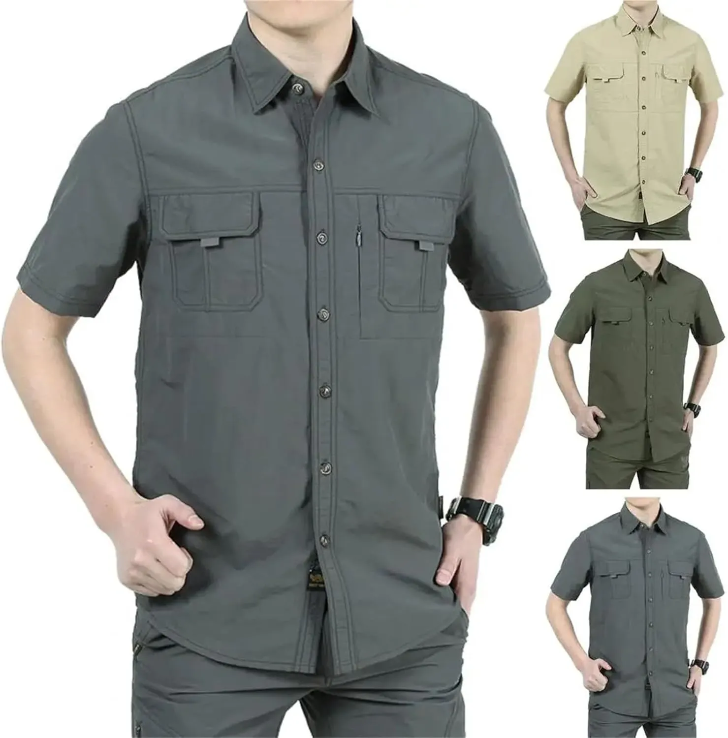Men's Camping Shirt, Quick Dry Turn-Down Collar Fishing Summer