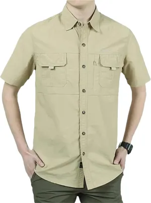 Men's Camping Shirt, Quick Dry Turn-Down Collar Fishing Summer