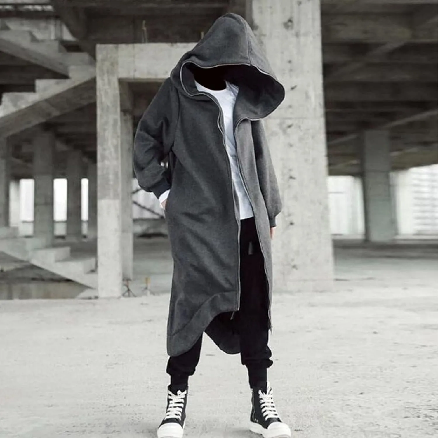 Mens Hoodies Men's Dark Style Solid Color Long Cardigan Cloak Coat Hooded Sweater Jacket