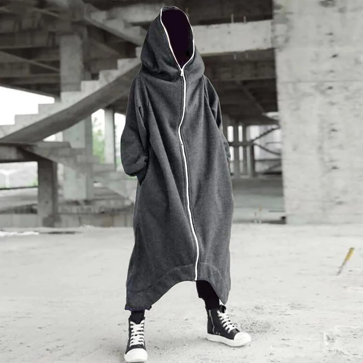 Mens Hoodies Men's Dark Style Solid Color Long Cardigan Cloak Coat Hooded Sweater Jacket