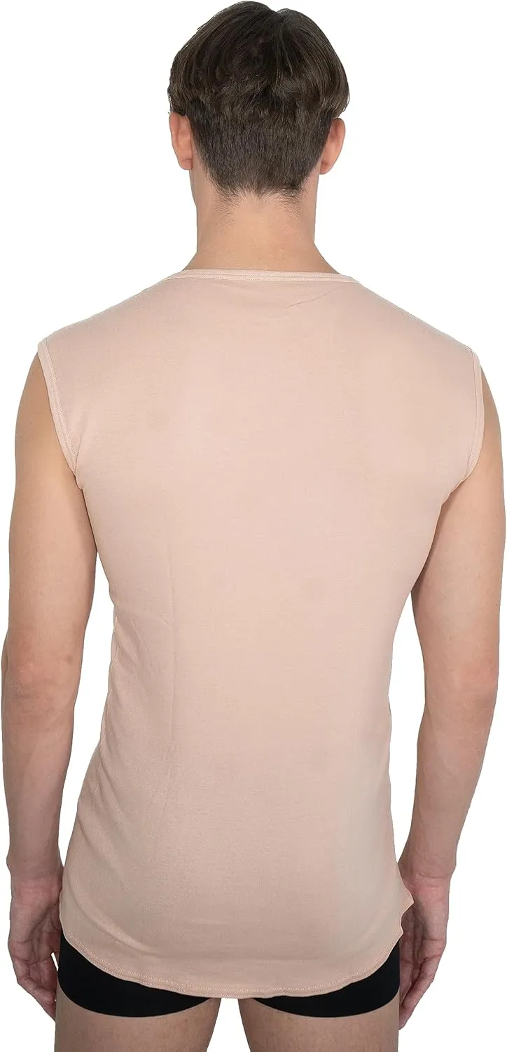 Men's Invisible Sleeveless v-Neck Business Undershirt 100% Organic Cotton Nude Beige