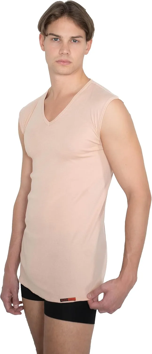 Men's Invisible Sleeveless v-Neck Business Undershirt 100% Organic Cotton Nude Beige