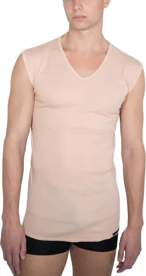 Men's Invisible Sleeveless v-Neck Business Undershirt 100% Organic Cotton Nude Beige
