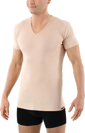 Men's Invisible v-Neck Business Undershirt with Short Sleeves 100% Organic Cotton Nude Beige