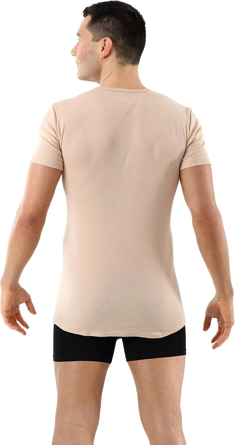 Men's Invisible v-Neck Business Undershirt with Short Sleeves 100% Organic Cotton Nude Beige