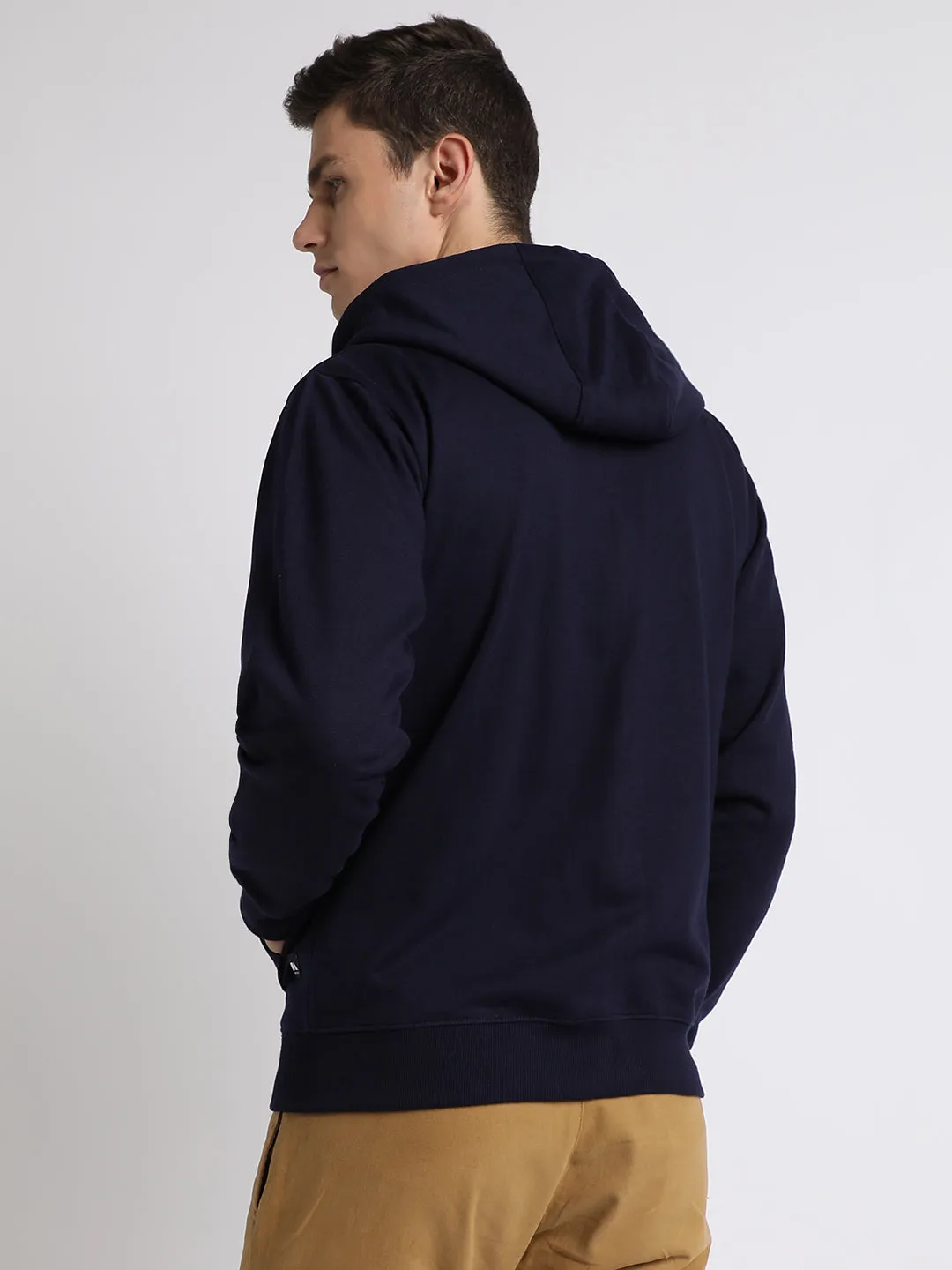 Men's Navy Solid Hooded Sweatshirt