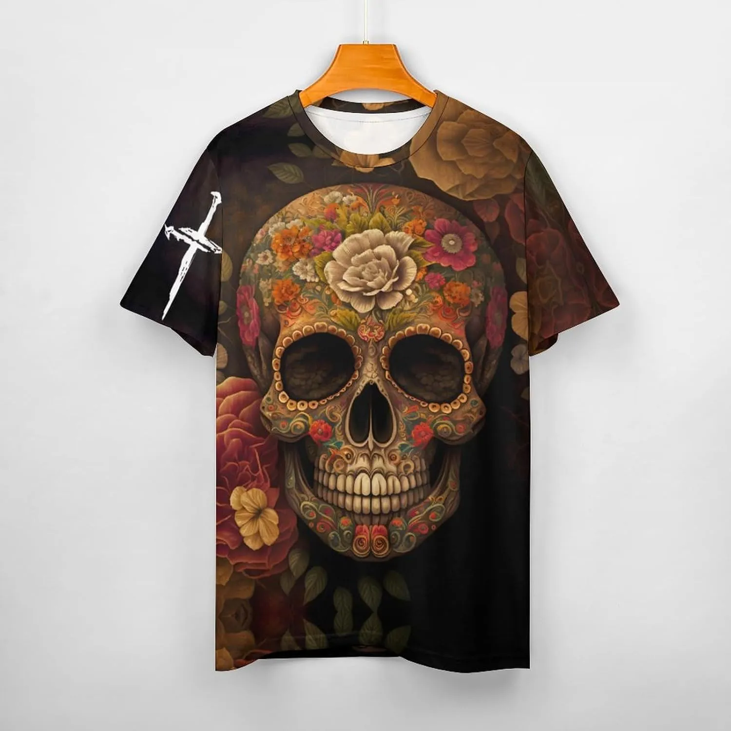 Mens Skull T-Shirts Slim Fit Qucik Dry Short Sleeve 3D Skull Graphic Print Summer Streetwear Tees
