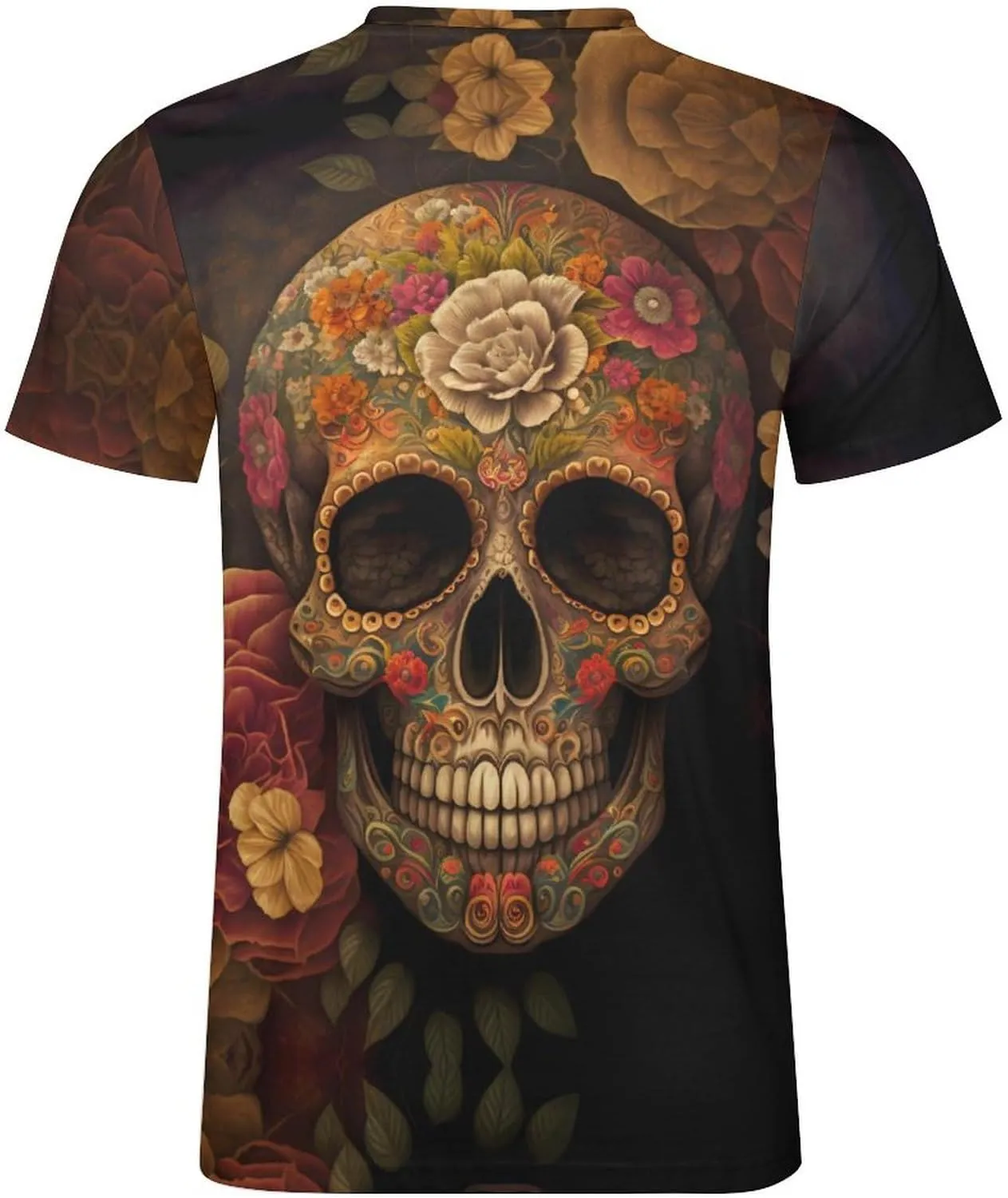 Mens Skull T-Shirts Slim Fit Qucik Dry Short Sleeve 3D Skull Graphic Print Summer Streetwear Tees