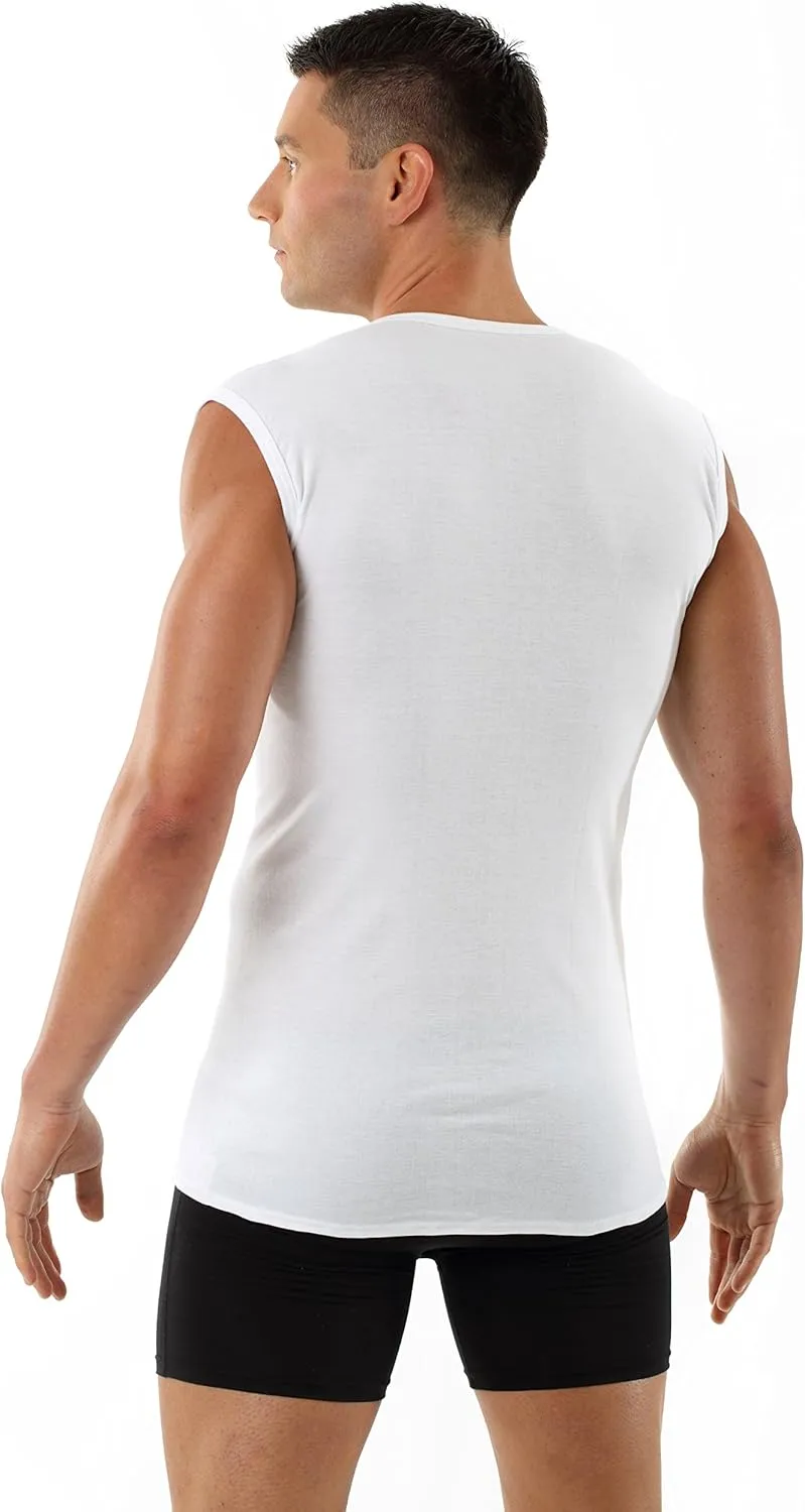 Men's Sleeveless v-Neck Business Undershirt 100% Organic Cotton White