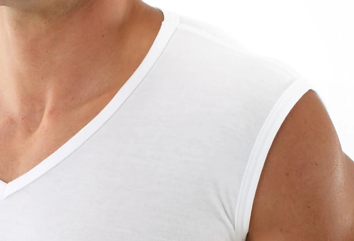 Men's Sleeveless v-Neck Business Undershirt 100% Organic Cotton White