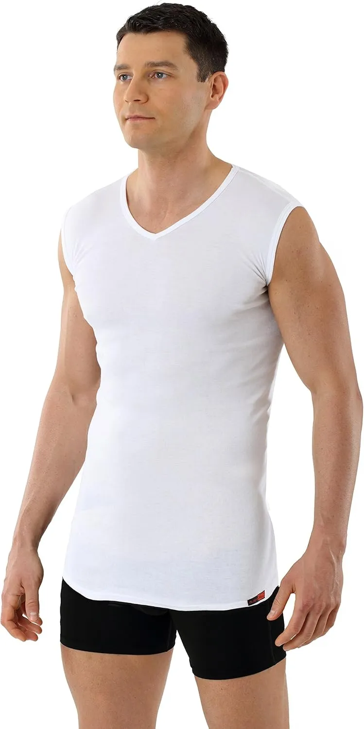 Men's Sleeveless v-Neck Business Undershirt 100% Organic Cotton White