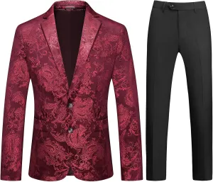 Mens Slim Fit Suits 2 Piece Tuxedo Suit for Men Shiny Prom Dinner Party Blazers Jacket and Pants