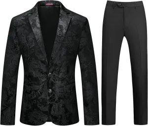 Mens Slim Fit Suits 2 Piece Tuxedo Suit for Men Shiny Prom Dinner Party Blazers Jacket and Pants