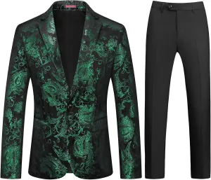 Mens Slim Fit Suits 2 Piece Tuxedo Suit for Men Shiny Prom Dinner Party Blazers Jacket and Pants
