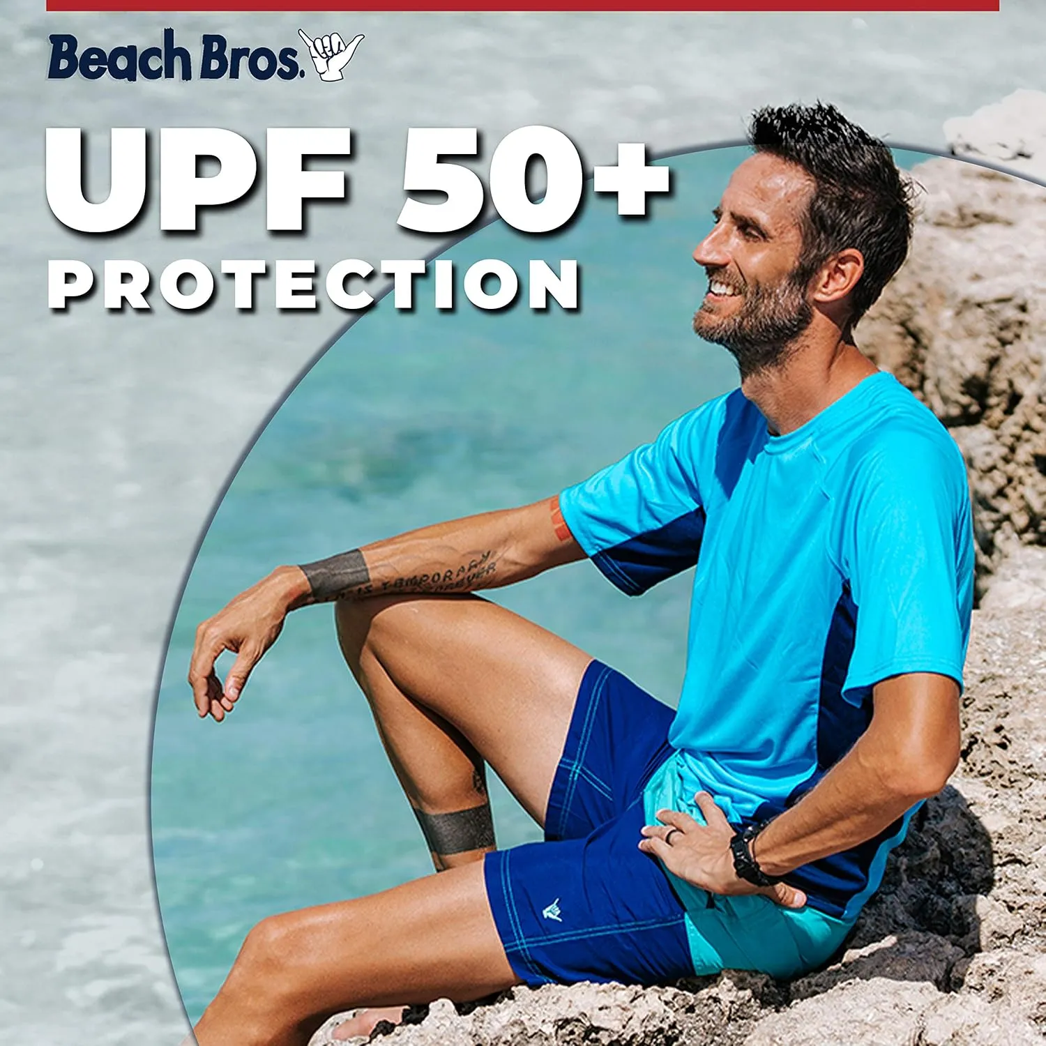 Men's UPF 50  Swim Shirt - Short Sleeve Quick Dry Rashguard