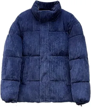 Men's Winter Corduroy Padded Collar Casual Cotton-Padded Jacket Vintage Full Zip Stand Collar Thermal Coats