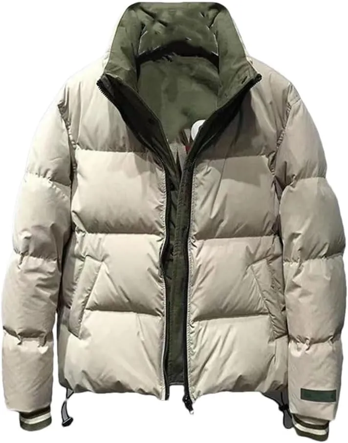 Men's Winter Full Zip Stand Collar Loose Cotton-Padded Jacket Thicken Thermal Couples Coat Unisex