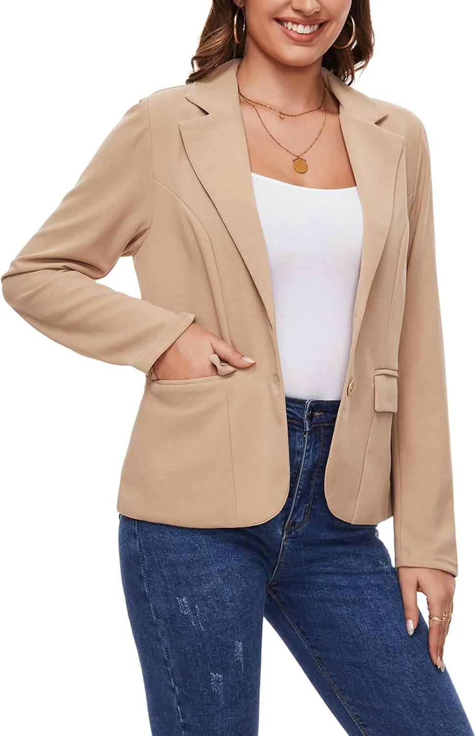 MINTLIMIT Blazers for Women Business Casual Long Sleeve Notched Lapel Button Work Office Blazers Jackets with Pockets