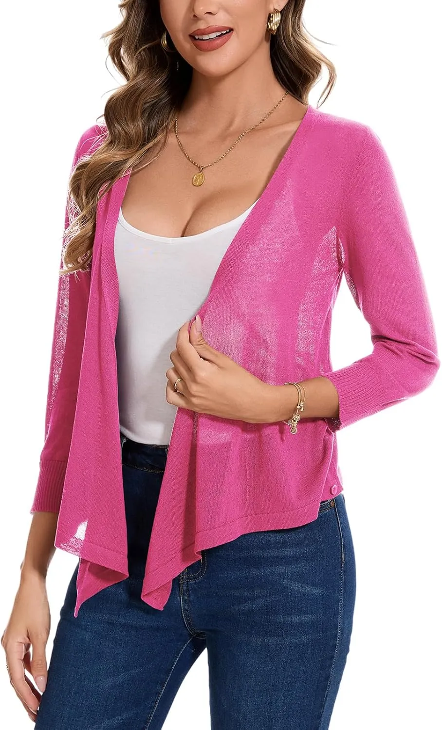 MINTLIMIT Women's Tie Front Cardigan Casual 3/4 Sleeve Bolero Shrug Knotted Lightweight Sheer Shrug Cardigan Sweater Top