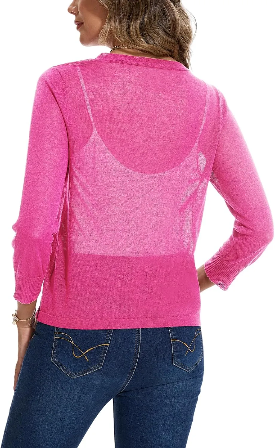 MINTLIMIT Women's Tie Front Cardigan Casual 3/4 Sleeve Bolero Shrug Knotted Lightweight Sheer Shrug Cardigan Sweater Top