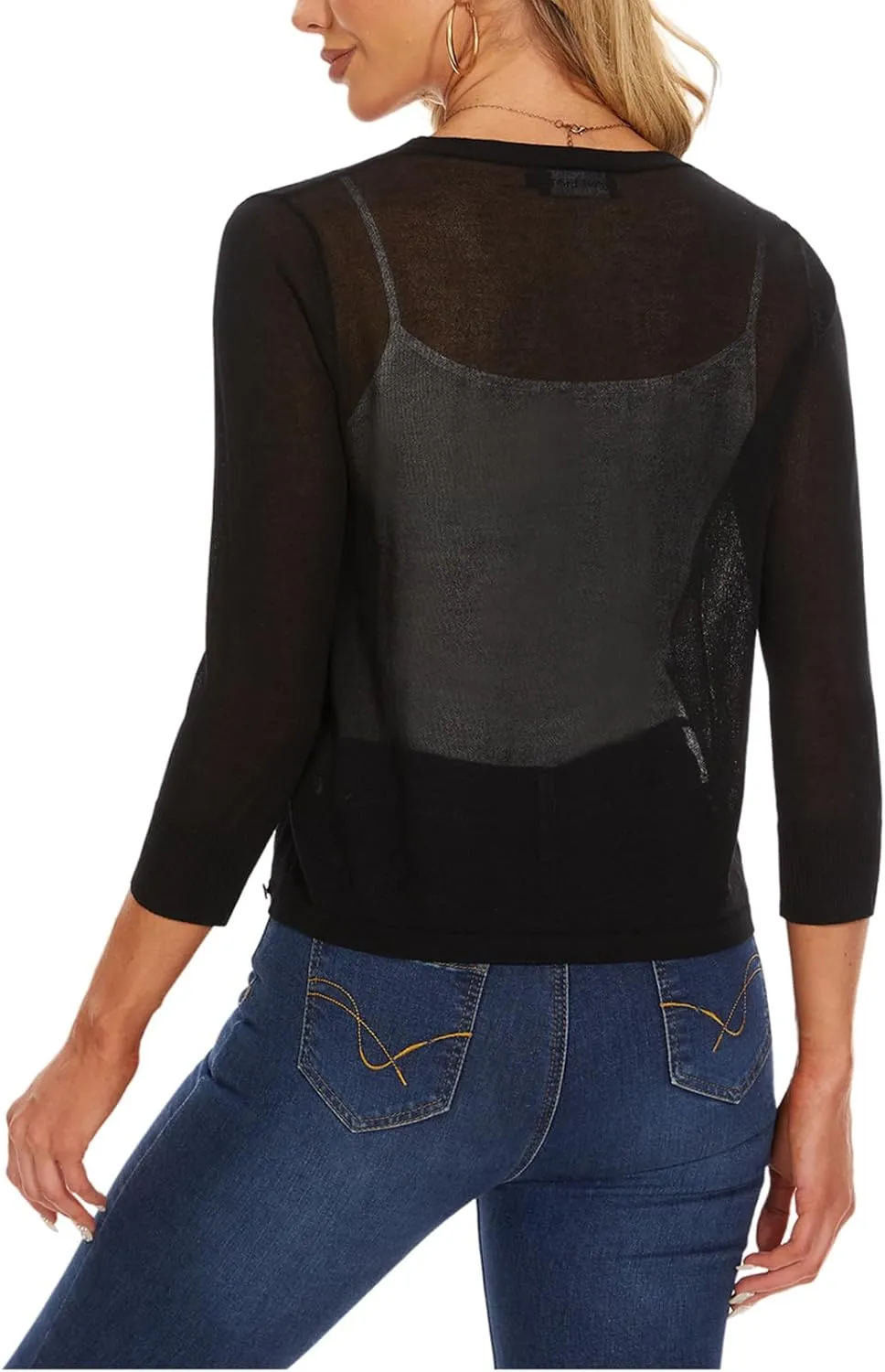 MINTLIMIT Women's Tie Front Cardigan Casual 3/4 Sleeve Bolero Shrug Knotted Lightweight Sheer Shrug Cardigan Sweater Top