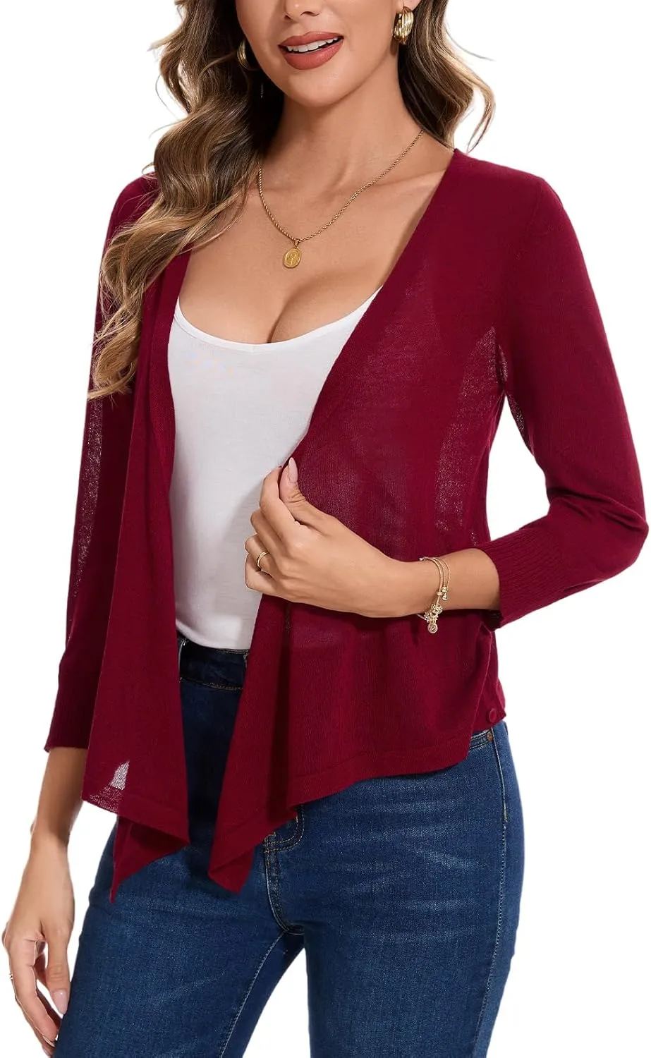 MINTLIMIT Women's Tie Front Cardigan Casual 3/4 Sleeve Bolero Shrug Knotted Lightweight Sheer Shrug Cardigan Sweater Top