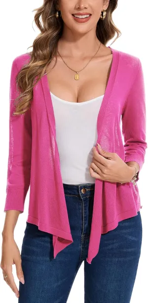MINTLIMIT Women's Tie Front Cardigan Casual 3/4 Sleeve Bolero Shrug Knotted Lightweight Sheer Shrug Cardigan Sweater Top