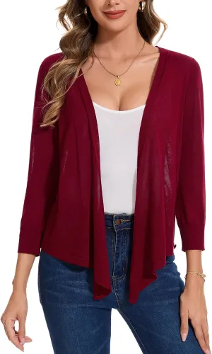 MINTLIMIT Women's Tie Front Cardigan Casual 3/4 Sleeve Bolero Shrug Knotted Lightweight Sheer Shrug Cardigan Sweater Top