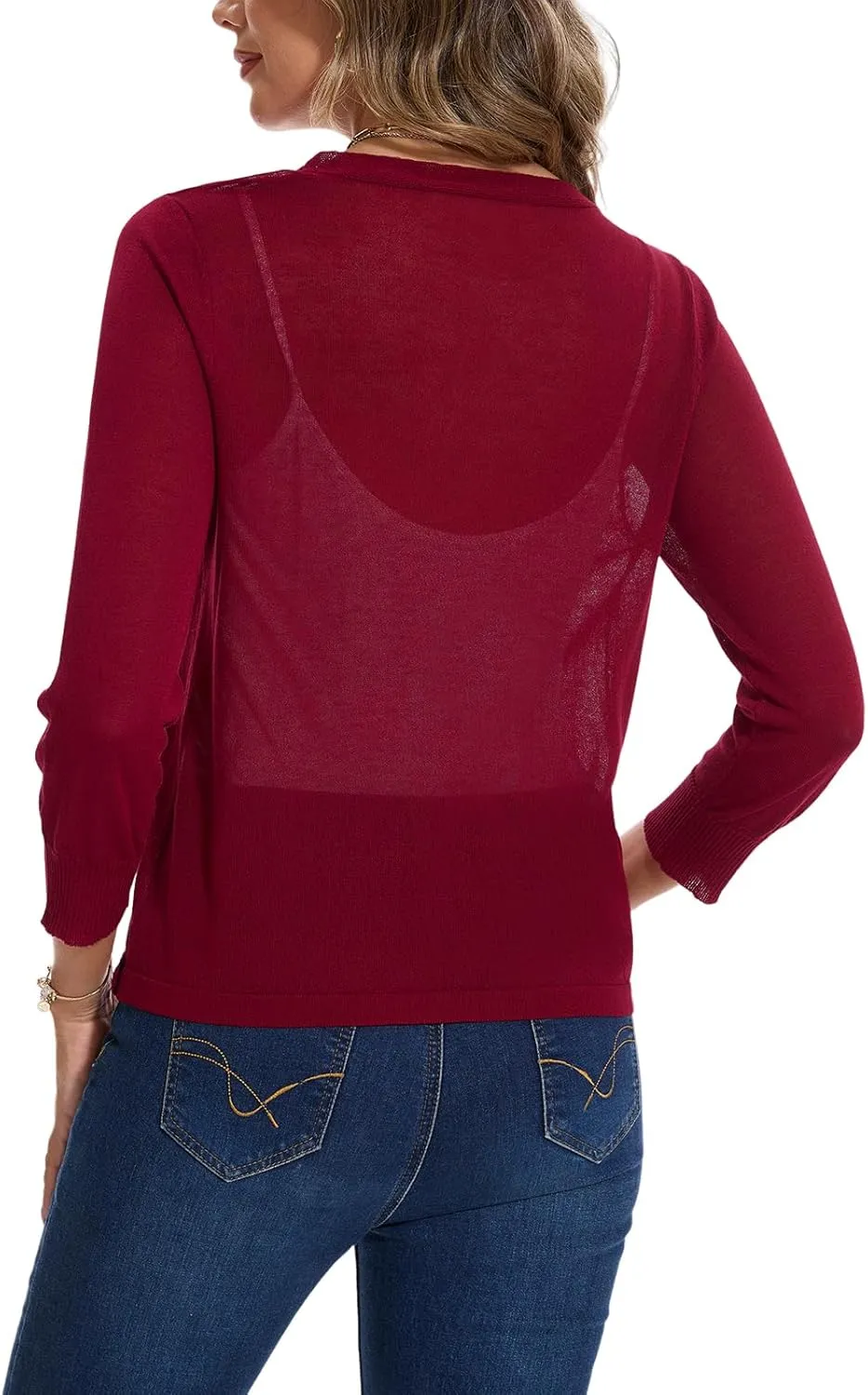 MINTLIMIT Women's Tie Front Cardigan Casual 3/4 Sleeve Bolero Shrug Knotted Lightweight Sheer Shrug Cardigan Sweater Top