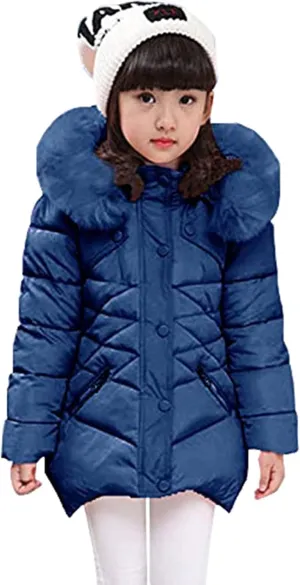 Miss Bei Girls' Puffer Down Coat Winter Fur Jacket Parka Down Coat Kids with Fur Hood