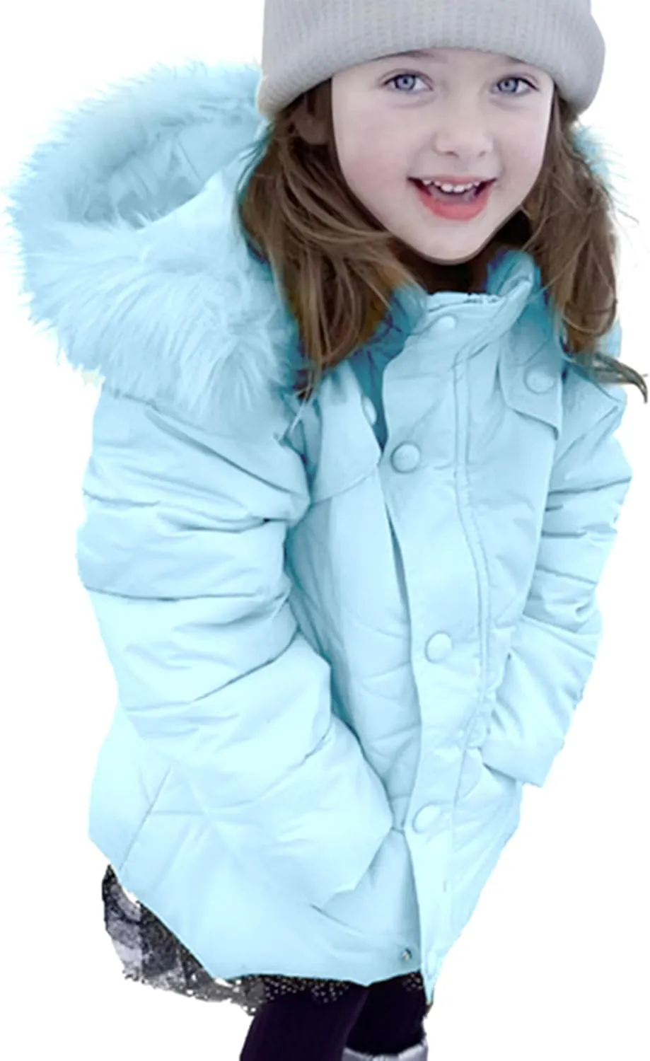 Miss Bei Girls' Puffer Down Coat Winter Fur Jacket Parka Down Coat Kids with Fur Hood