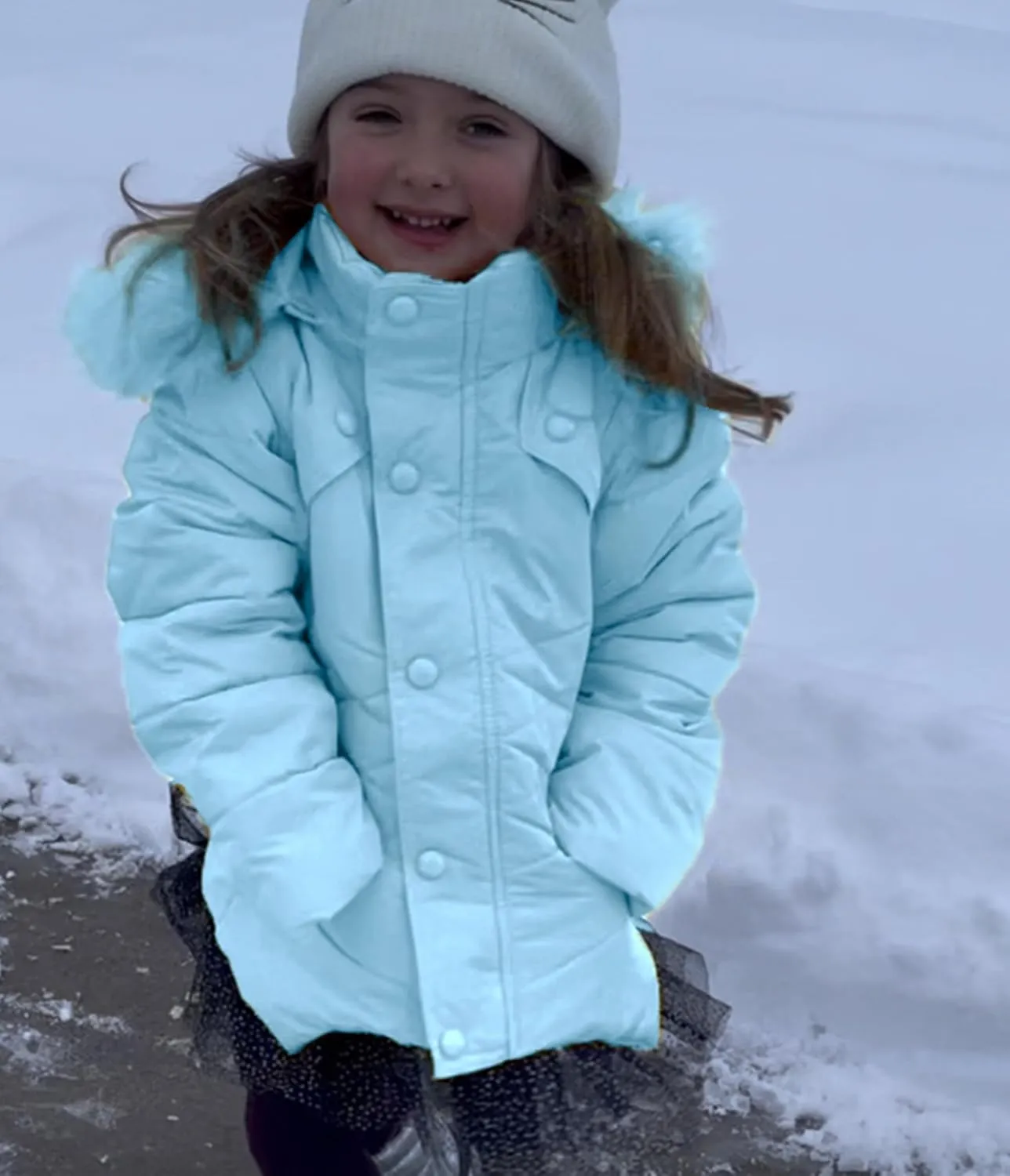 Miss Bei Girls' Puffer Down Coat Winter Fur Jacket Parka Down Coat Kids with Fur Hood