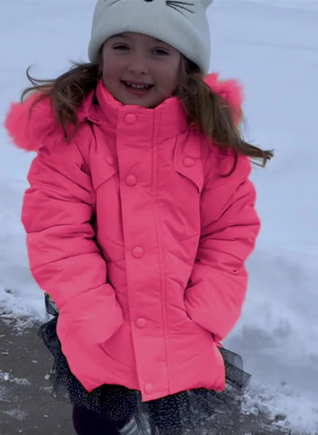 Miss Bei Girls' Puffer Down Coat Winter Fur Jacket Parka Down Coat Kids with Fur Hood