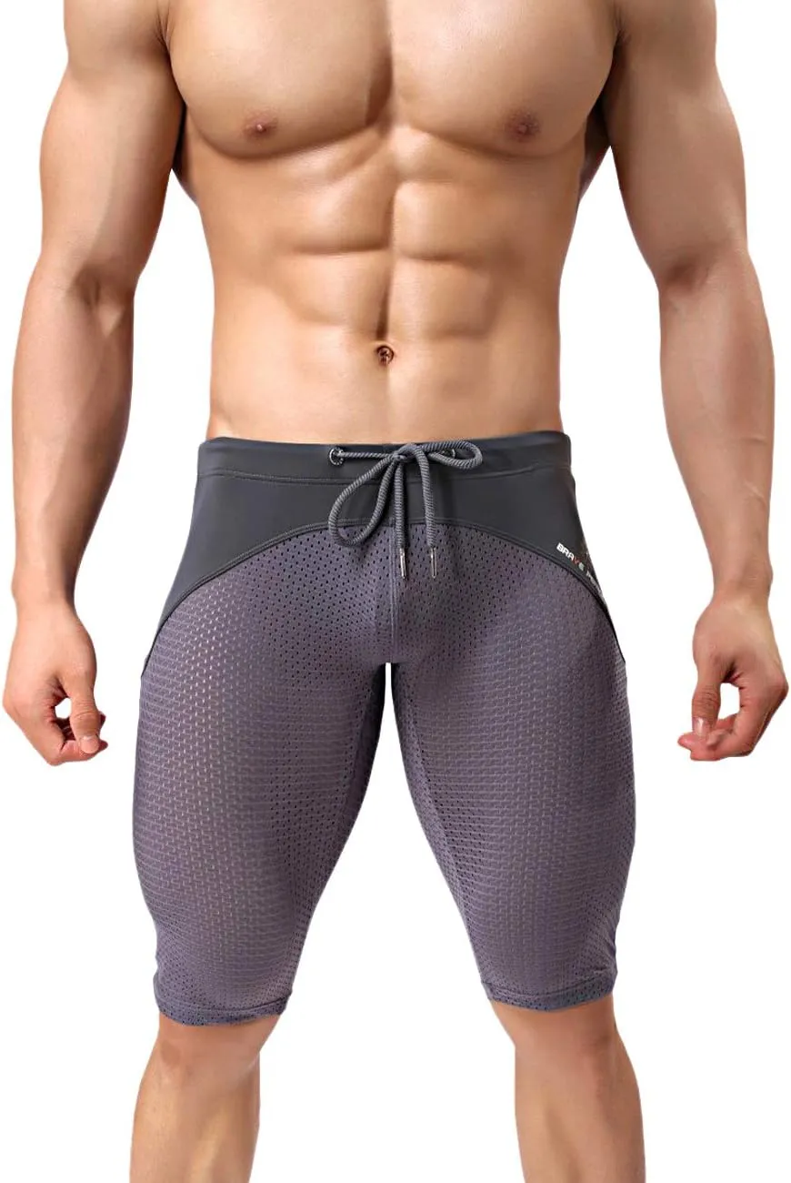 MIZOK Men's Yoga Capris Mesh Quick Dry Swimwear Workout Shorts
