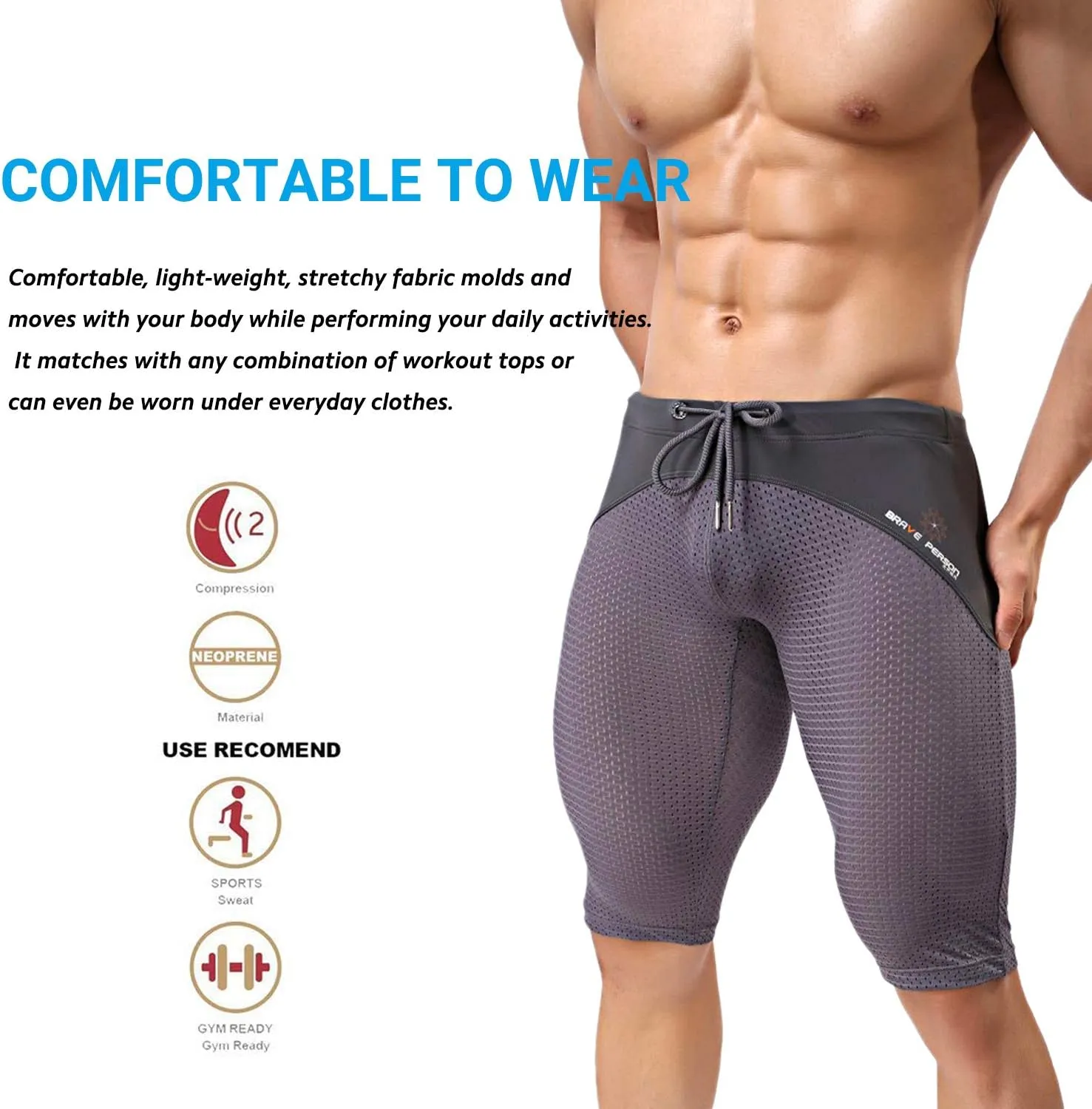 MIZOK Men's Yoga Capris Mesh Quick Dry Swimwear Workout Shorts