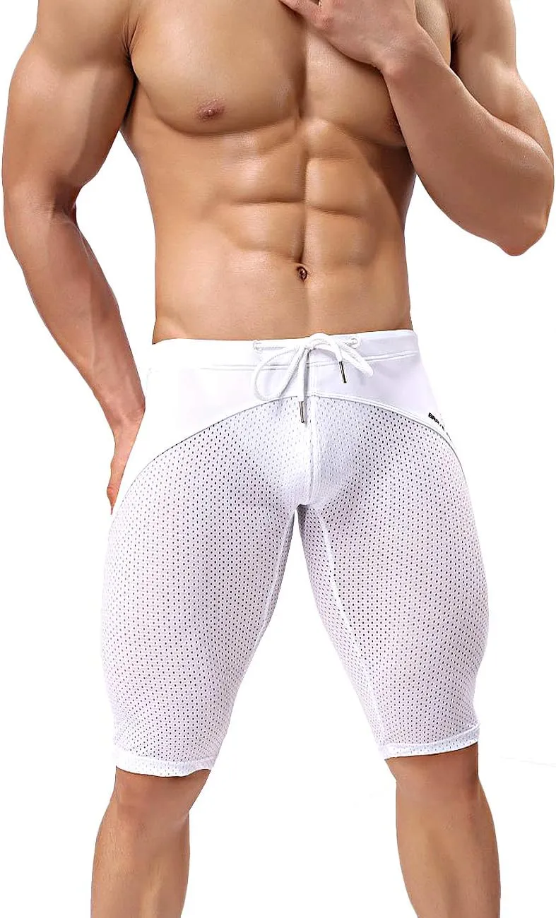 MIZOK Men's Yoga Capris Mesh Quick Dry Swimwear Workout Shorts